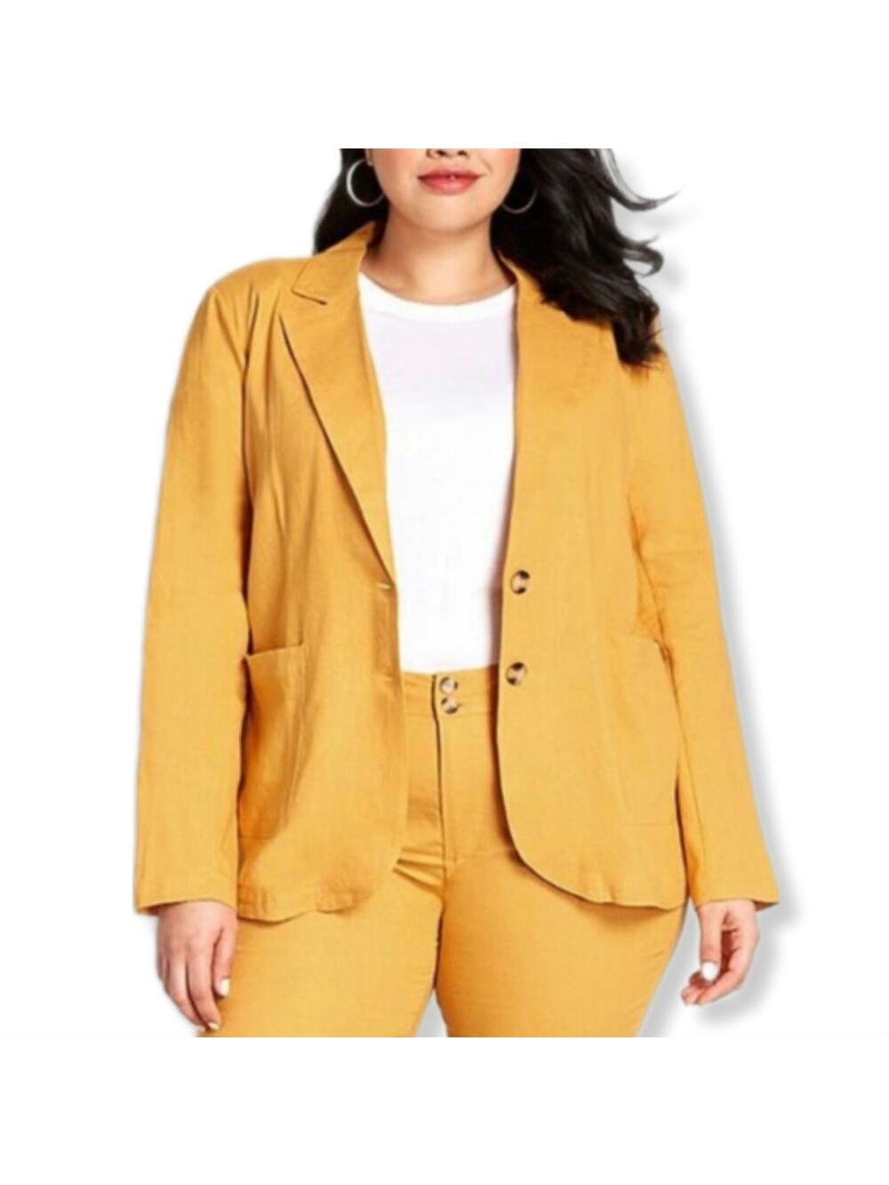 Women ModCloth Classic Yellow Linen Blazer 1X Career Modern Workwear Casual NEW